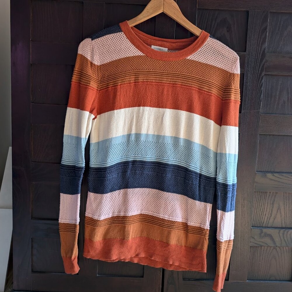 Market & Spruce Textured Open Knit Striped Sweater Multicolor Size Small